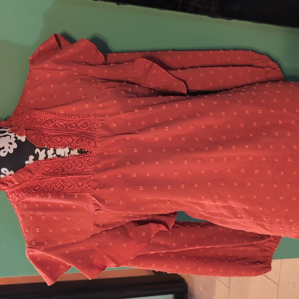 Elegant Red Ruffle Blouse